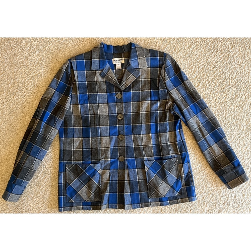 New Pendleton Blue & Gray Wool Plaid Limited Edition 49'er Jacket Women L